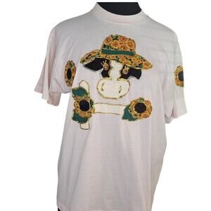 VTG 90s Handmade Cow Sunflower Tee Pink L USA Made Single Stitch GVC